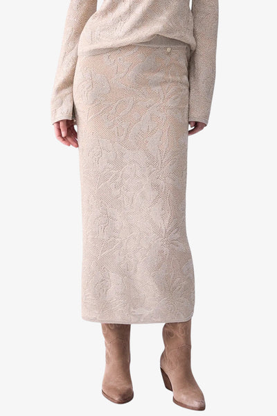 liu jo Gonna Longuette In Pizzo Lamé Beige Donna