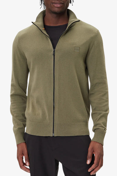 boss Cardigan Full Zip In Cotone E Cashmere Con Toppa Logo Verde Uomo, foto 1