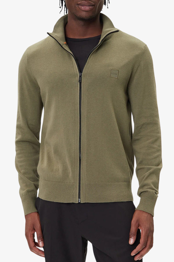 boss Cardigan Full Zip In Cotone E Cashmere Con Toppa Logo Verde Uomo, foto 1