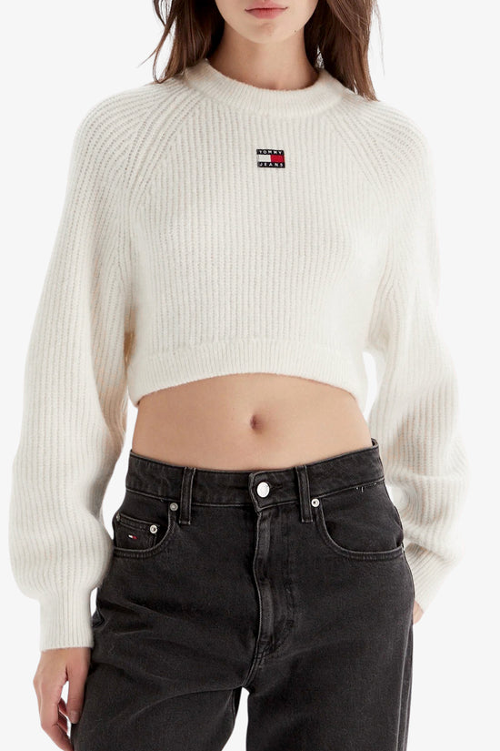  Maglione Girocollo Corto In Misto Lana Con Logo Ricamato tommy jeans 