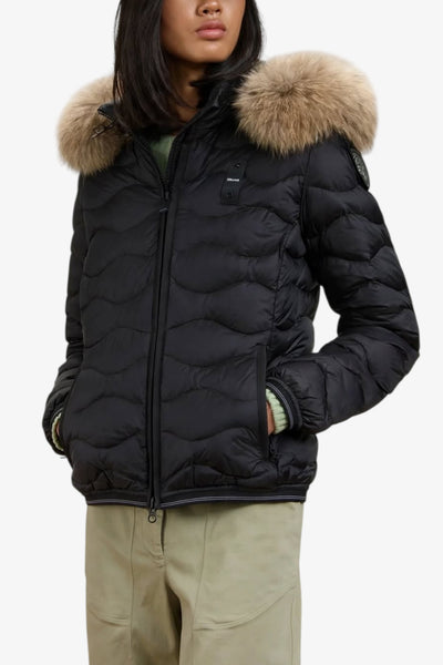blauer Piumino Full Zip Con Cappuccio Bordo Pelliccia Aldie Nero Donna