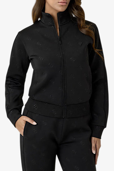 guess Felpa Full Zip In Tessuto Scuba Con Logo 4G All-Over Calista Nero Donna, foto 1
