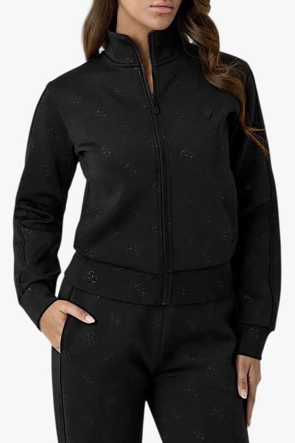 guess Felpa Full Zip In Tessuto Scuba Con Logo 4G All-Over Calista Nero Donna, foto 1