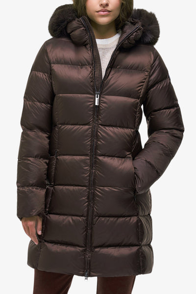 colmar Piumino Lungo Full Zip Con Cappuccio Con Pelliccia Sintetica Marrone Uomo, foto 1