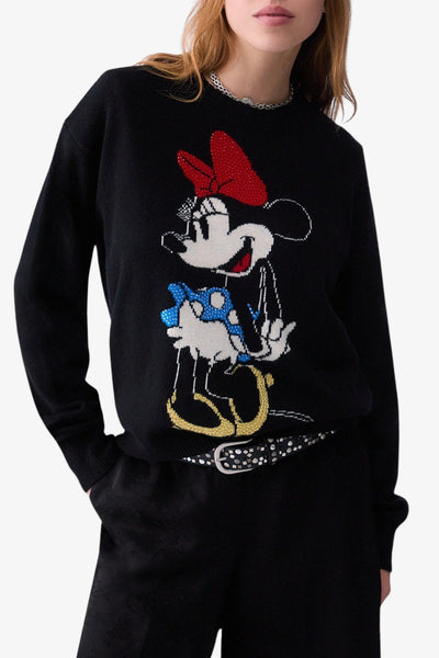 liu jo Maglione Girocollo In Lana Stampa Minnie Nero Donna, foto 1
