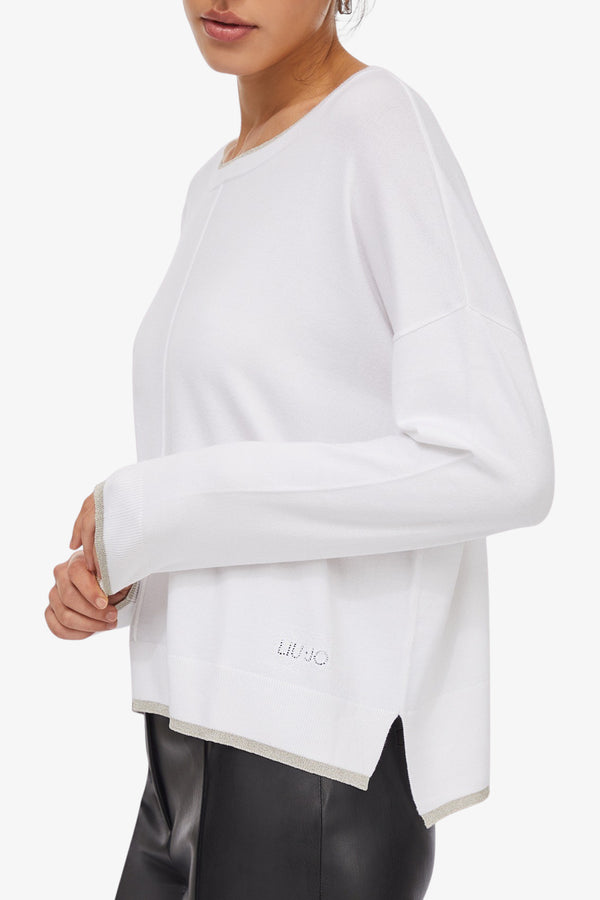 liu jo Maglione Leggero Bordi Lurex Scollo A Barchetta Bianco Donna, foto 1