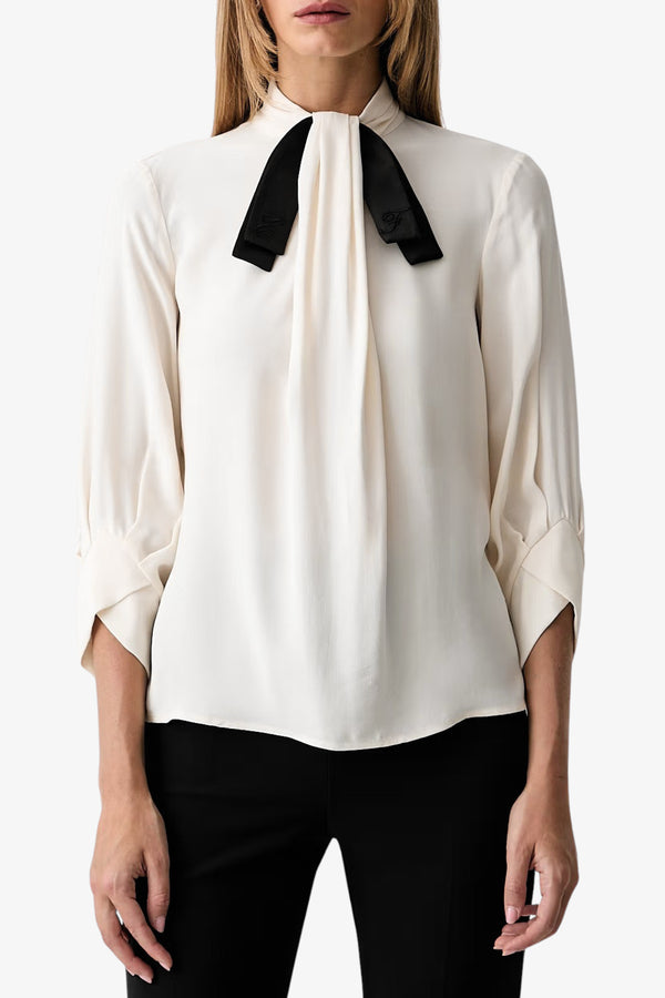 elisabetta franchi Blusa In Georgette Con Cravattino Bianco Donna, foto 1