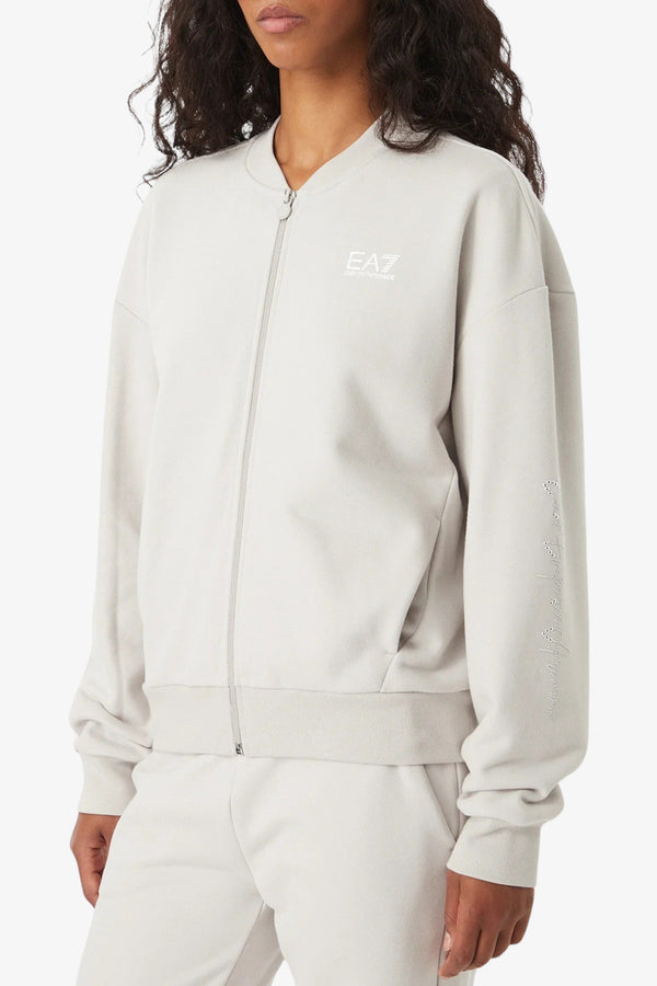 emporio armani ea7 Felpa Full Zip Logo Series Con Borchie Grigio Donna, foto 1