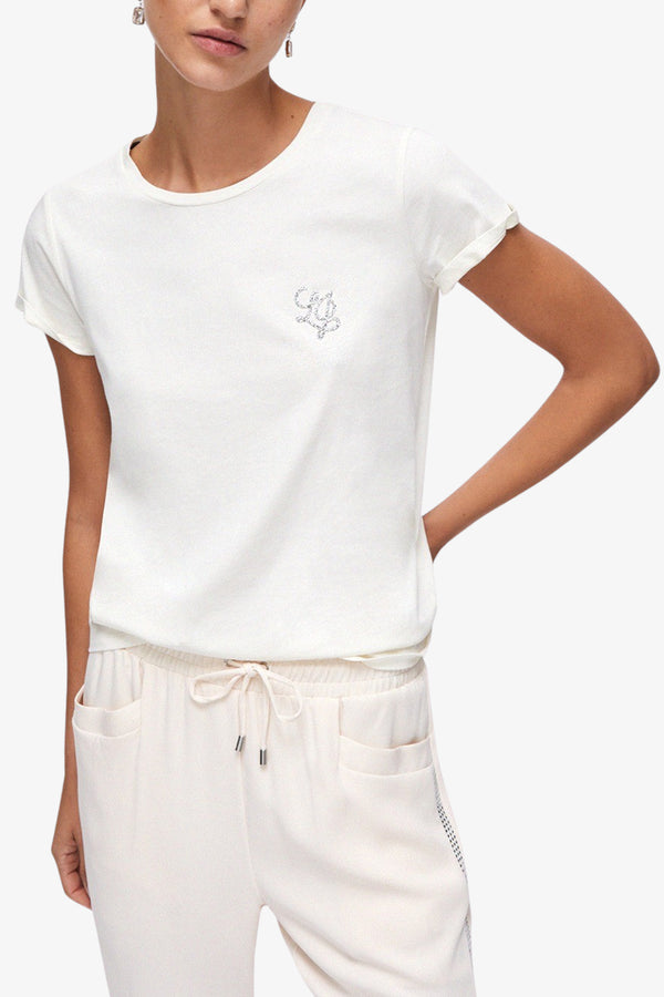 liu jo T-Shirt Maniche Corte Con Strass Bianco Donna, foto 1