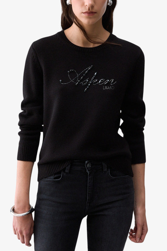  Maglione Girocollo Con Ricamo Gioiello-liu jo-Nero-Special_-Tf6160 ma22s l9584-1  