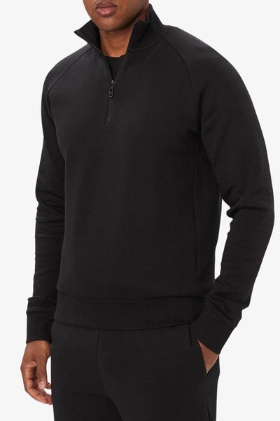 boss Felpa 1/2 Zip In Cotone Elasticizzato Con Logo In Rilievo Nero Uomo
