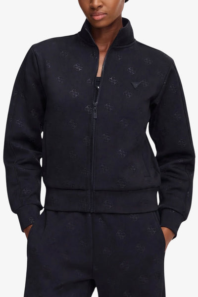 guess Felpa Full Zip In Tessuto Scuba Con Logo 4G All-Over Calista Blu Donna, foto 1