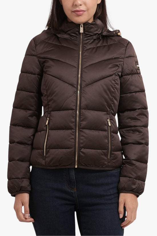  Piumino Corto Full Zip Con Cappuccio-yes zee-Marrone-Special_-J007/m500 0232-1  