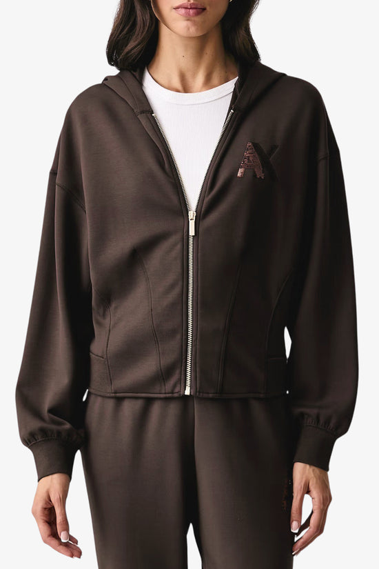  Felpa Corta Full Zip Con Cappuccio In Scuba Di Viscosa Logo AX Con Paillettes armani exchange 