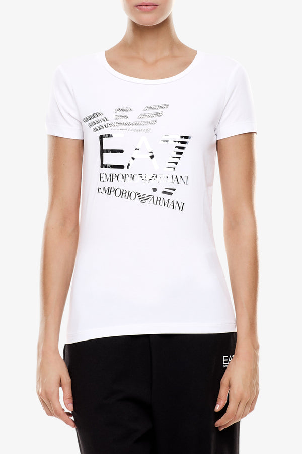 emporio armani ea7 T-Shirt Maniche Corte Logo Series Ripetuto Bianco Donna, foto 1
