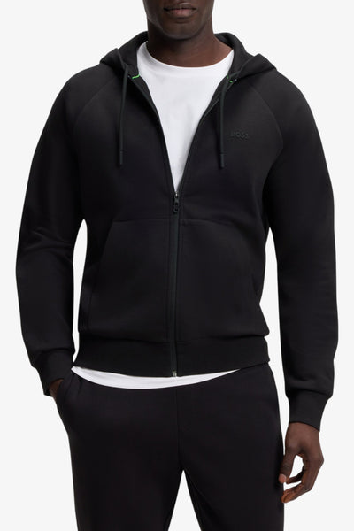 boss Felpa Full Zip Con Cappuccio In Cotone Elasticizzato Con Logo In Rielievo Nero Uomo