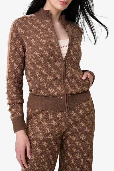 guess Cardigan Full Zip Con Bande E Logo 4G All-Over Aneira Marrone Donna, foto 1