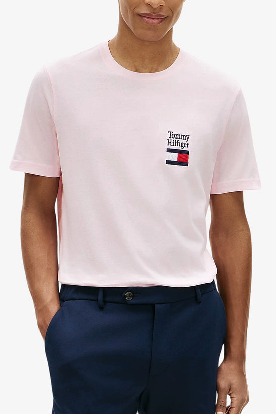 T-Shirt Maniche Corte Con Logo Bandiera Ricamato-tommy hilfiger-Rosa-Special_-Mw0mw42367 tpb-1  