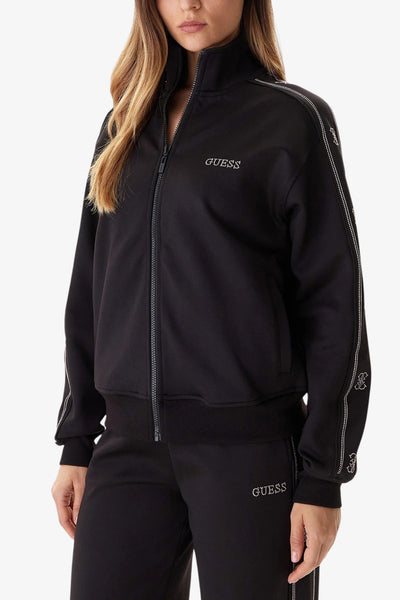 guess Felpa Full Zip Bande Logo Con Borchiette Octavia Nero Donna