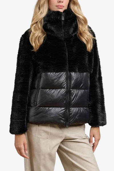blauer Piumino Full Zip Con Cappuccio E Dettagli In Eco Pelliccia Fanevil Nero Donna, foto 1