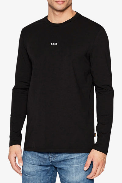 boss T-Shirt Maniche Lunghe Logo Piccolo Gommato Nero Uomo