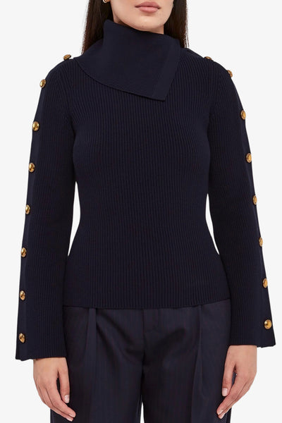 elisabetta franchi Maglione Con Bottoni Gioiello Blu Donna