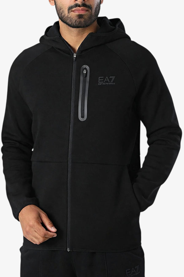 emporio armani ea7 Felpa Full Zip Con Cappuccio Natural Ventus 7 Nero Uomo, foto 1
