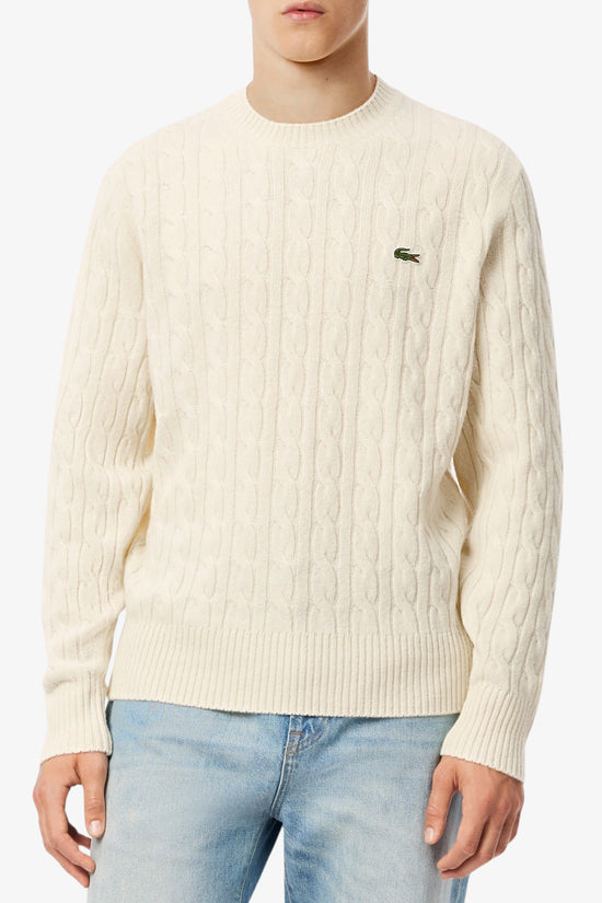  Maglione Girocollo A Trecce In Lana Cardata lacoste 