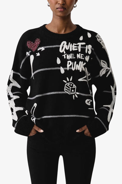 pinko Maglione Girocollo In Lana Merino Quiet Is The New Punk Nero Donna