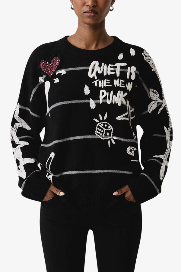 pinko Maglione Girocollo In Lana Merino Quiet Is The New Punk Nero Donna, foto 1