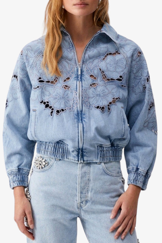  Giacca Bomber Full Zip In Denim Con Ricami Traforati-liu jo-Blu-Special_-Ua6227 d4286 78978-1  