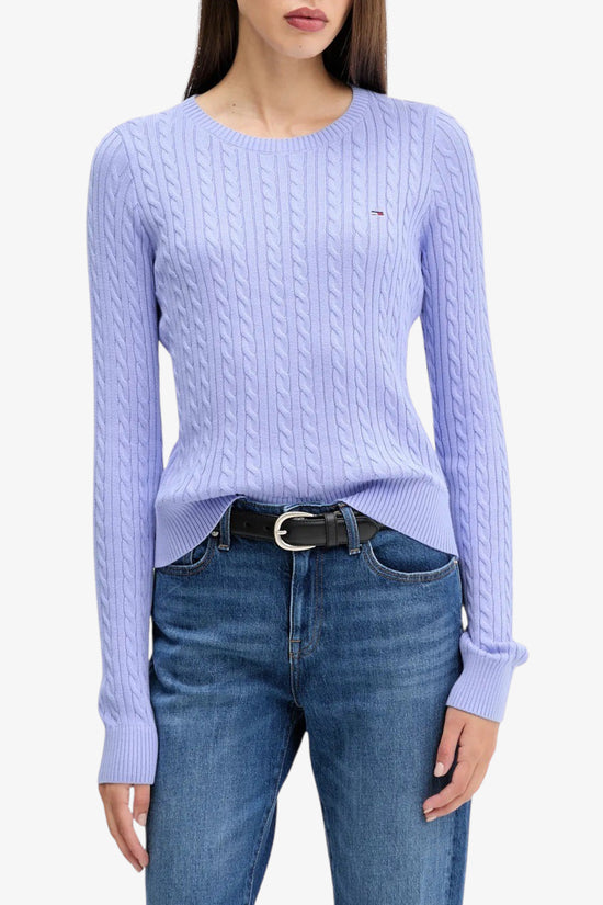  Maglione Girocollo Slim Fit In Maglia Intecciata Con Logo Bandierina Ricamato tommy jeans 