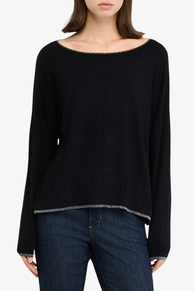 liu jo Maglione Leggero Bordi Lurex Scollo A Barchetta Nero Donna