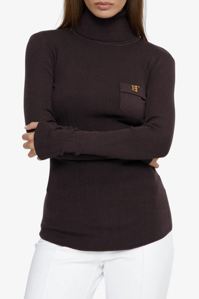 elisabetta franchi Dolcevita Maglione Con Ricami A Jour Marrone Donna
