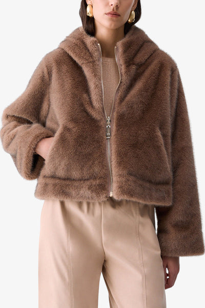 liu jo Giacca Pelliccia Eco Full Zip Con Cappuccio Marrone Donna, foto 1