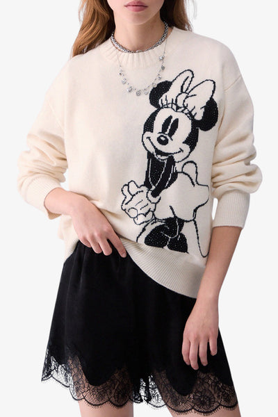 liu jo Maglione Girocollo In Lana Stampa Minnie Bianco Donna