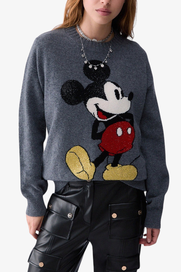liu jo Maglione Girocollo In Lana Stampa Minnie Grigio Donna, foto 1