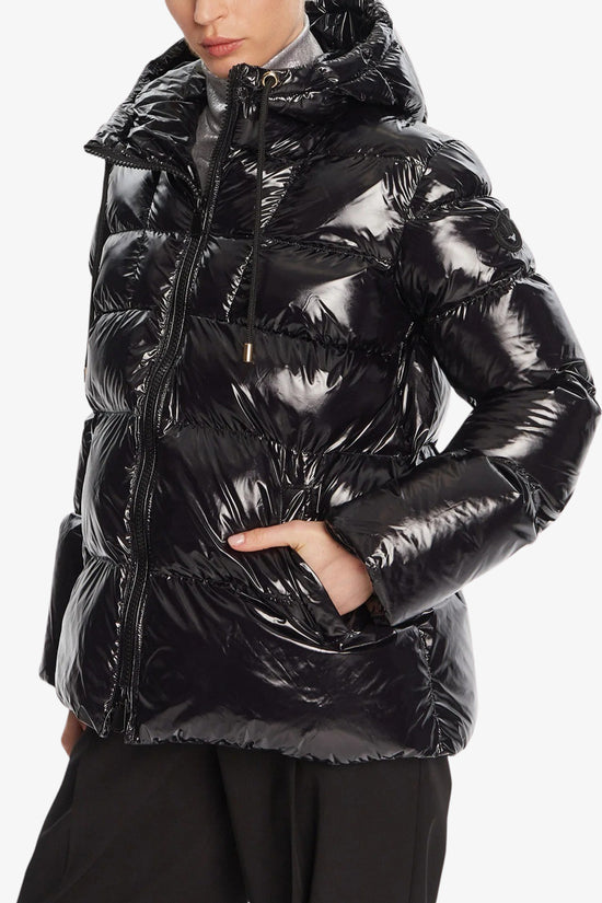  Piumino Full Zip Con Cappuccio Lucido Effetto Glossy pinko 