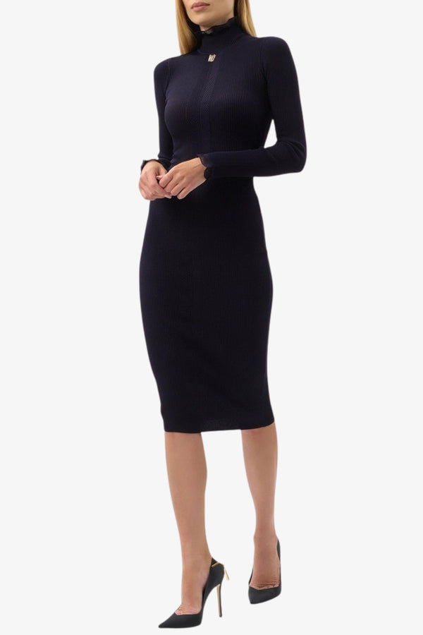 elisabetta franchi Vestito In Maglia Con Dettaglio Logo Blu Donna, foto 1