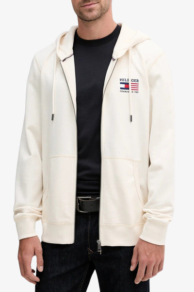 tommy hilfiger Felpa Full Zip Con Cappuccio Bandiera Ricamata Bianco Uomo, foto 1
