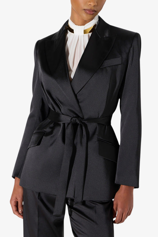  Giacca In Raso Stretch Con Cintura-elisabetta franchi-Nero-Special_-Gi27966e2 110-1  