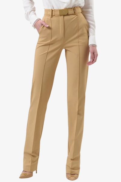 elisabetta franchi Pantaloni In Tessuto Tecnico Bielastico Con Cintura Beige Donna, foto 1