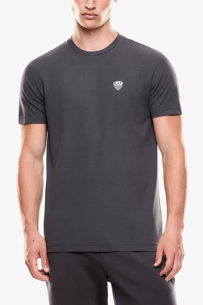 emporio armani ea7 T-Shirt Maniche Corte Premium Shield In Misto Viscosa Stretch Grigio Uomo, foto 1