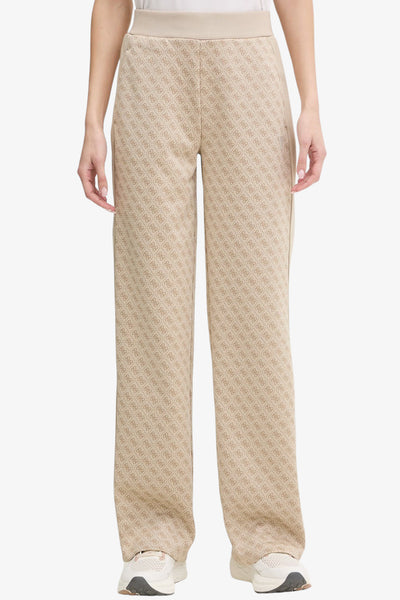 guess Pantaloni Logo All-Over Maya Beige Donna