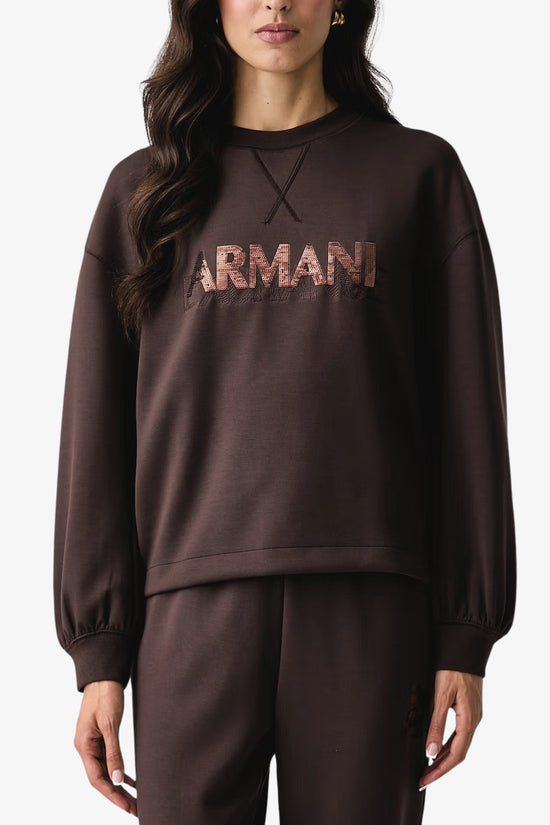  Felpa Girocollo In Scuba Di Viscosa Logo Con Paillettes armani exchange 