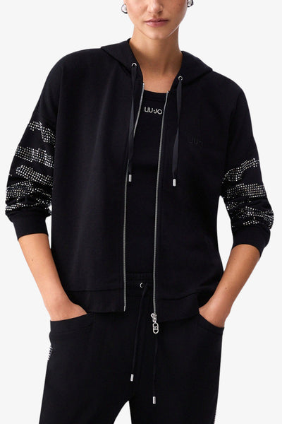liu jo Felpa Full Zip Con Cappuccio Con Applicazioni Nero Donna