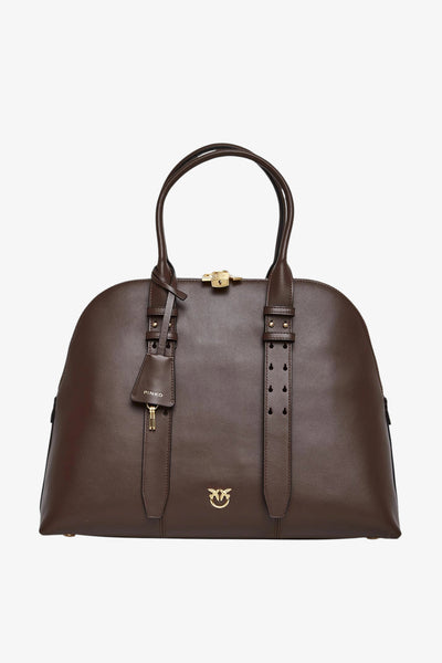 pinko Borsa A Mano Bowling Escape Bag In Pelle Maxi Marrone Donna, foto 1