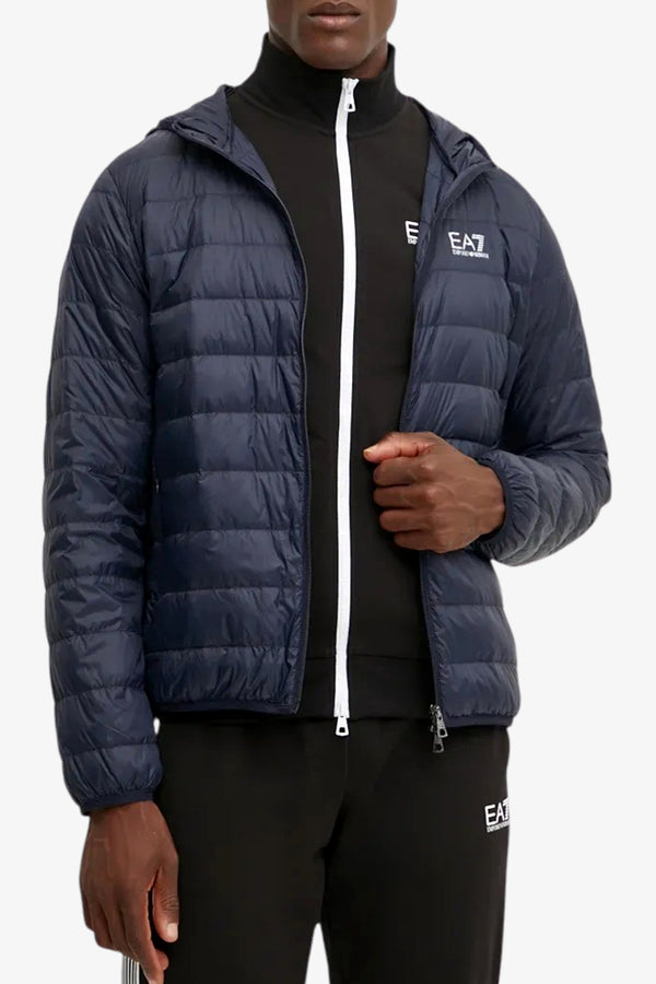 emporio armani ea7 Piumino Full Zip Con Cappuccio Packable Core Identity Blu Uomo, foto 1