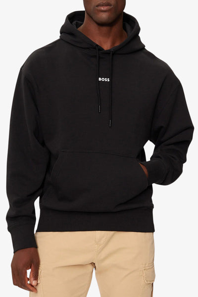 boss Felpa Con Cappuccio Logo Piccolo Nero Uomo