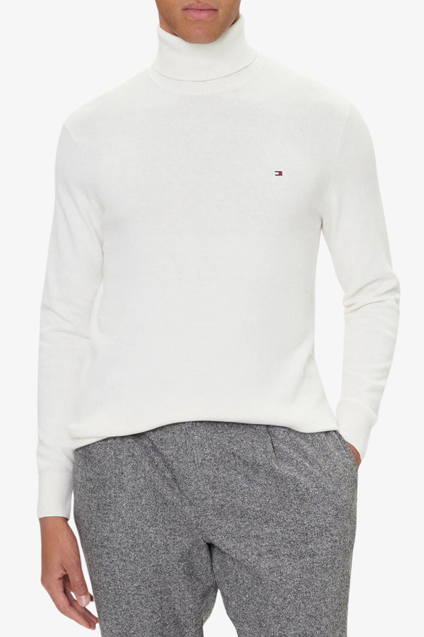 tommy hilfiger Dolcevita Maglione In Misto Cashmere Con Logo Bandierina Ricamato Bianco Uomo, foto 1